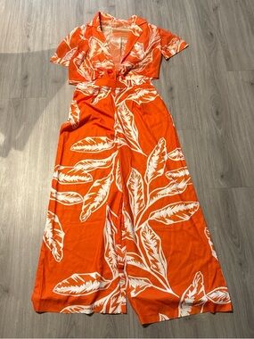 Orange Tropical Print Women's Dress